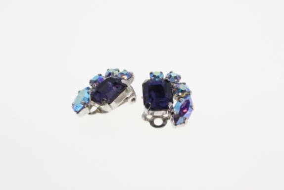 Set - Vintage Silver Tone Blue Diamante Necklace and Earrings with Centre Blue Diamante - ML2279
