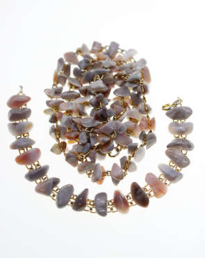 Set - Vintage Necklace and Bracelet Set, Gold Tone Sea Shell Design with Gold Tone Links - ML2284