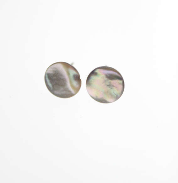 Earrings - Vintage Mother of Pearl Type Circular Earrings with Gold Tone - ML2285