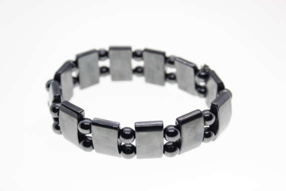 Bracelet - Vintage Hematite Bracelet with Circular and Rectangular Hematite Beads - ML2286