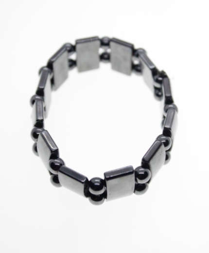 Bracelet - Vintage Hematite Bracelet with Circular and Rectangular Hematite Beads - ML2286