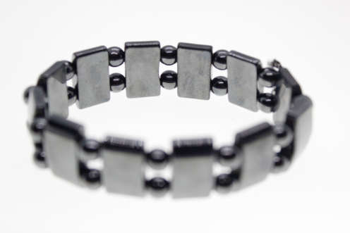 Bracelet - Vintage Hematite Bracelet with Circular and Rectangular Hematite Beads - ML2286