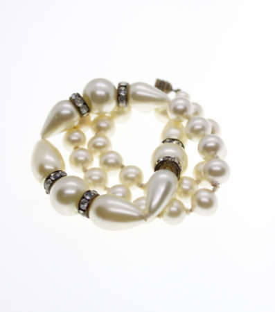 Necklace - Vintage Faux Pearl Choker with Teardrop Pearls and Diamantes, Silver Tone - ML2291