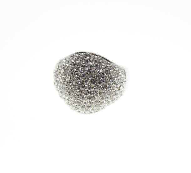 Ring - Vintage Silver Tone Statement Ring with Diamantes. Stamped "VVR" - ML2294