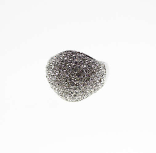 Ring - Vintage Silver Tone Statement Ring with Diamantes. Stamped "VVR" - ML2294