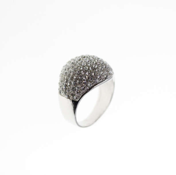 Ring - Vintage Silver Tone Statement Ring with Diamantes. Stamped "VVR" - ML2294