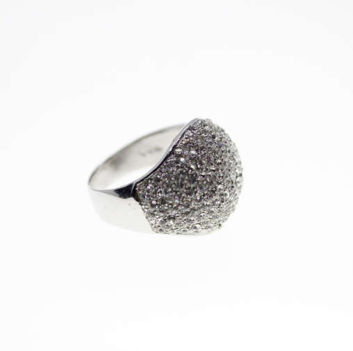 Ring - Vintage Silver Tone Statement Ring with Diamantes. Stamped "VVR" - ML2294