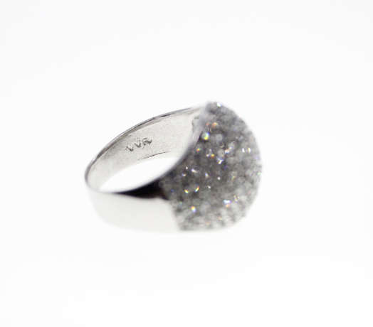 Ring - Vintage Silver Tone Statement Ring with Diamantes. Stamped "VVR" - ML2294
