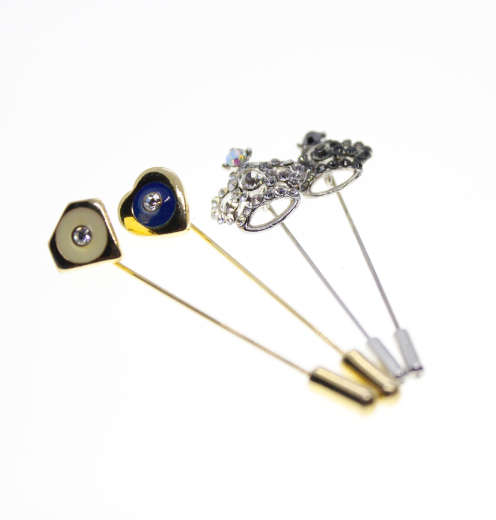 Lapel Pins - Vintage 2x Gold Tone with Diamantes, 2x Silver Tone Crown with Diamantes - ML2299