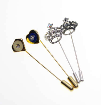 Lapel Pins - Vintage 2x Gold Tone with Diamantes, 2x Silver Tone Crown with Diamantes - ML2299