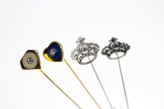Lapel Pins - Vintage 2x Gold Tone with Diamantes, 2x Silver Tone Crown with Diamantes - ML2299
