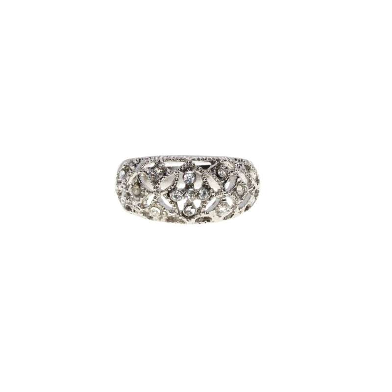 Ring - Silver Tone Marcasite with Diamantes Design - ML3118