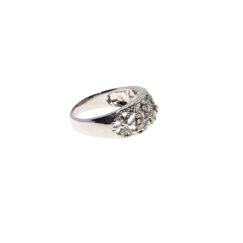 Ring - Silver Tone Marcasite with Diamantes Design - ML3118