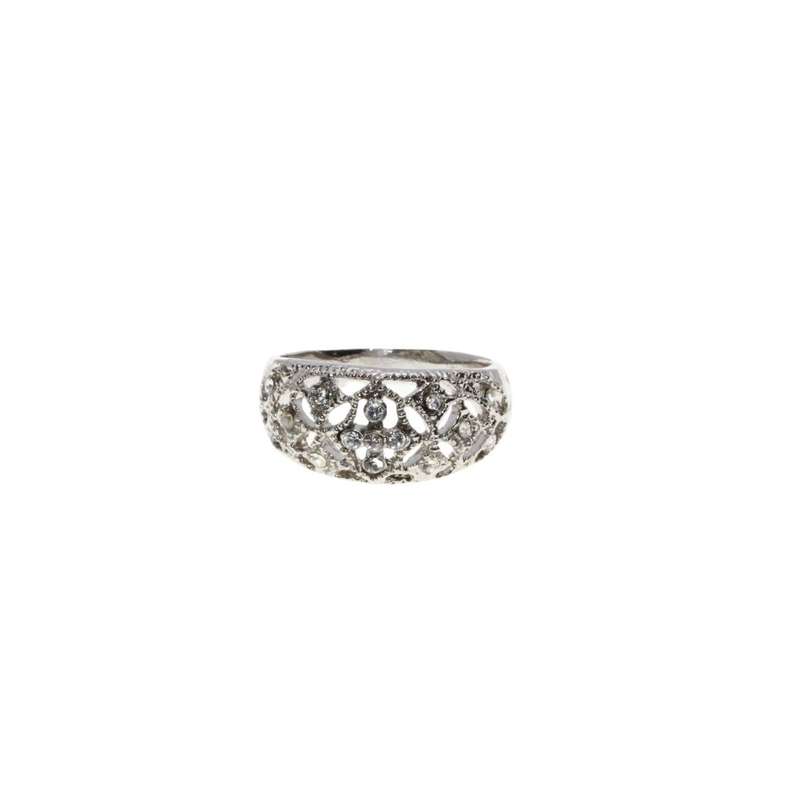 Ring - Silver Tone Marcasite with Diamantes Design - ML3118