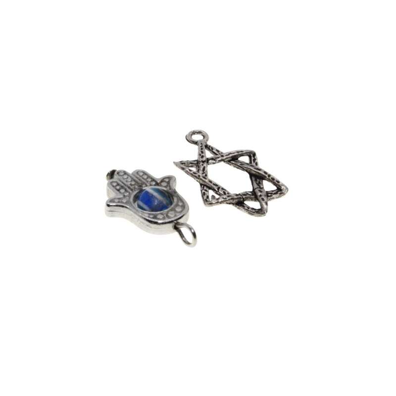 Charms - Silver Tone Star of David. Silver Tone Hamsa. - ML3121