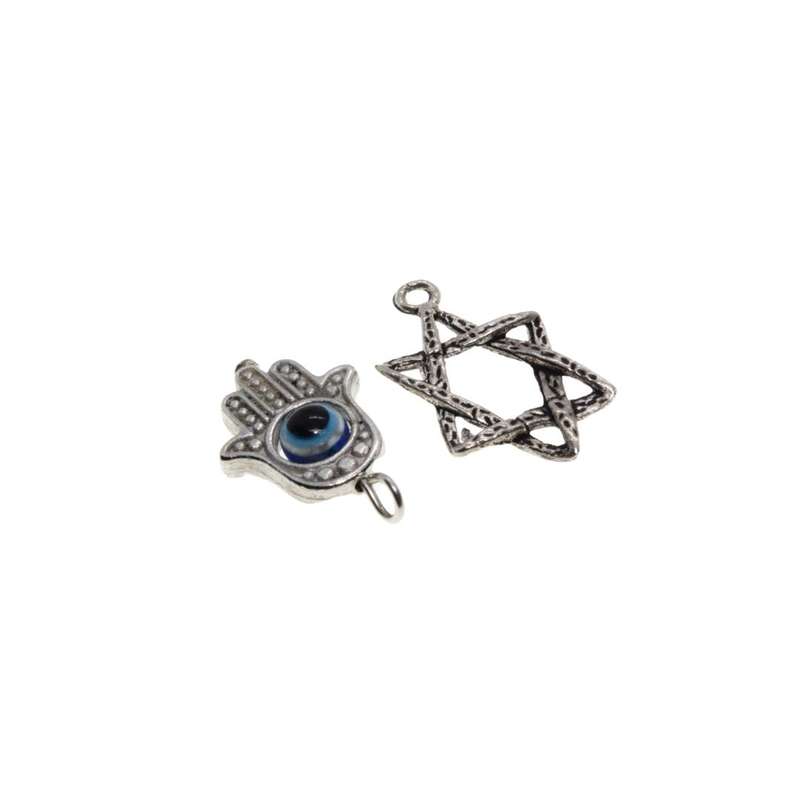 Charms - Silver Tone Star of David. Silver Tone Hamsa. - ML3121