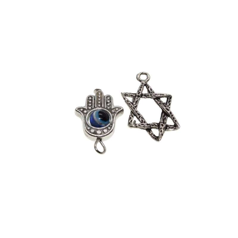 Charms - Silver Tone Star of David. Silver Tone Hamsa. - ML3121