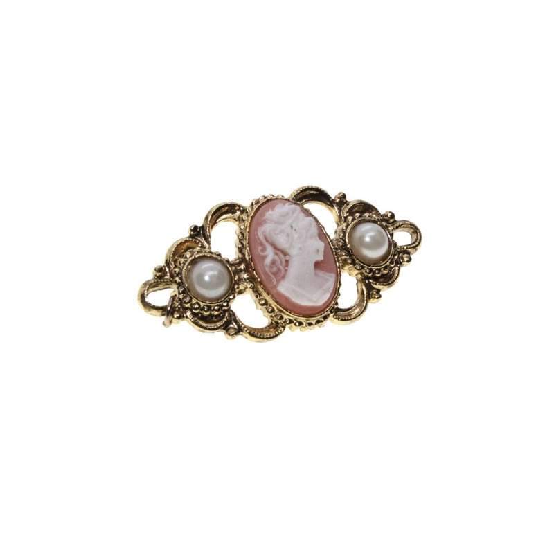 Brooch - Vintage Gold Tone Cameo and Faux Pearl Brooch - ML3122
