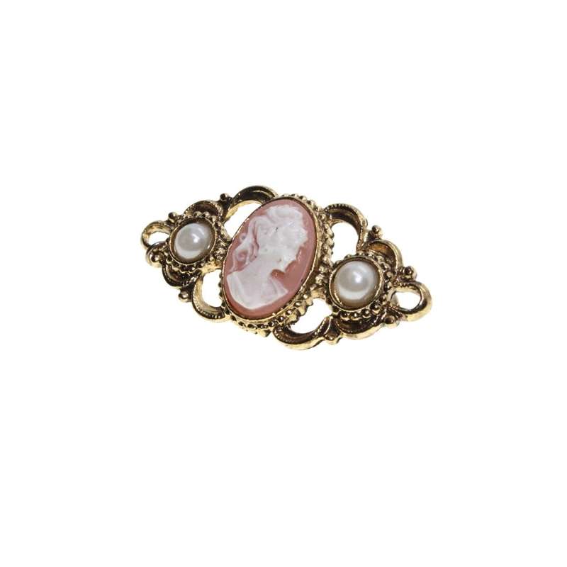 Brooch - Vintage Gold Tone Cameo and Faux Pearl Brooch - ML3122