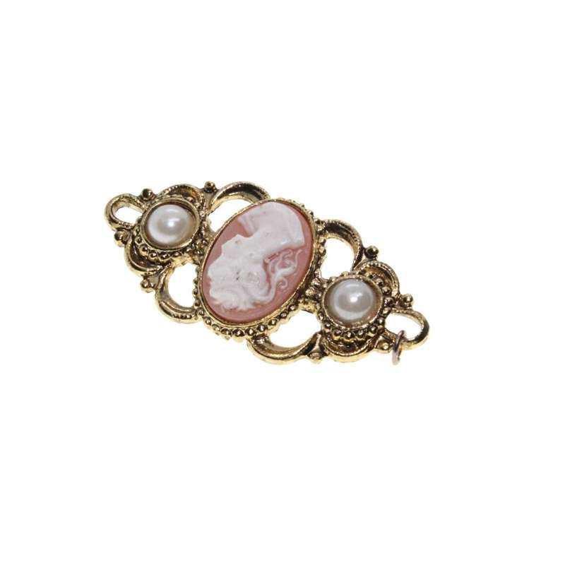 Brooch - Vintage Gold Tone Cameo and Faux Pearl Brooch - ML3122