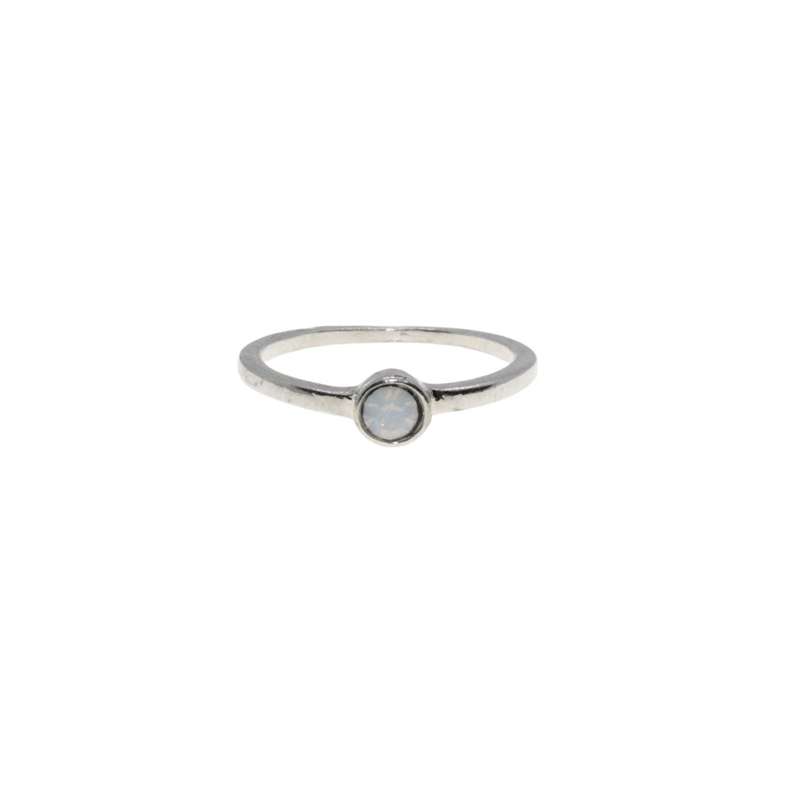 Ring - Silver Tone Dainty Band with Milky White Small Center Rhinestone - ML3128