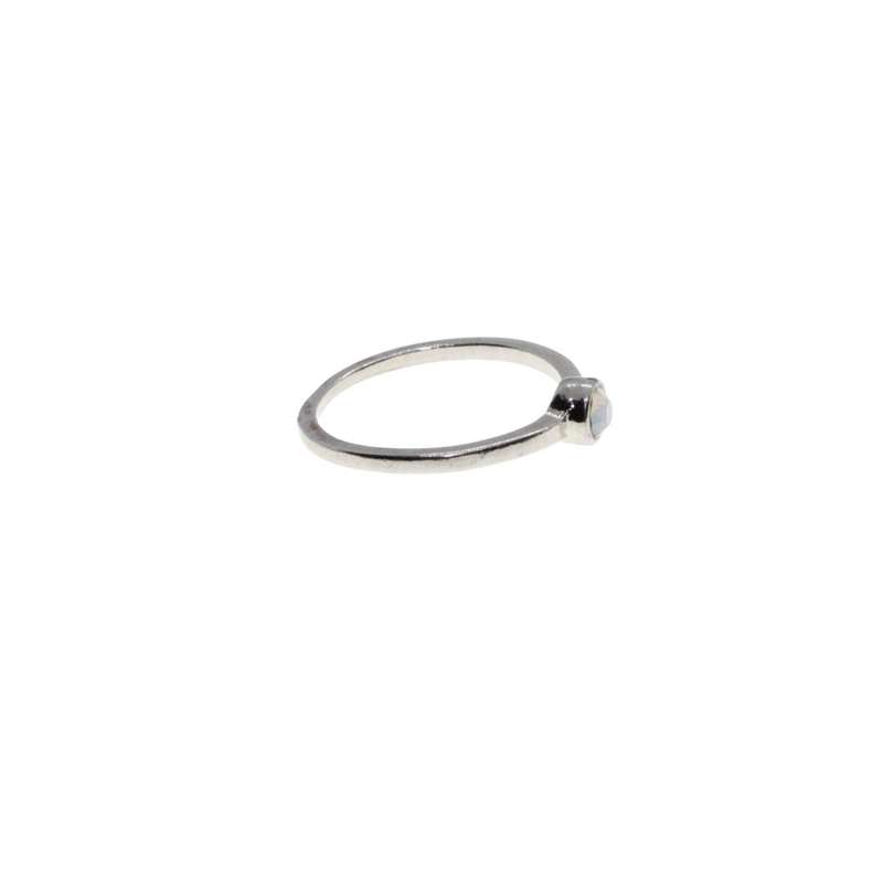 Ring - Silver Tone Dainty Band with Milky White Small Center Rhinestone - ML3128