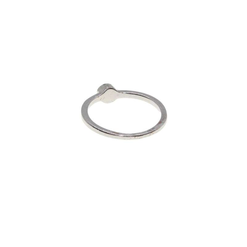 Ring - Silver Tone Dainty Band with Milky White Small Center Rhinestone - ML3128