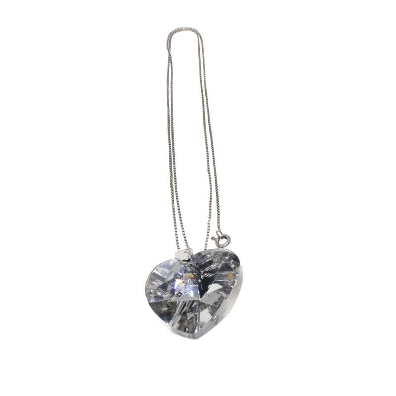 Necklace - 925 Silver Dainty Chain with Beautiful Large Shiny Crystal Heart Pendant - ML3131