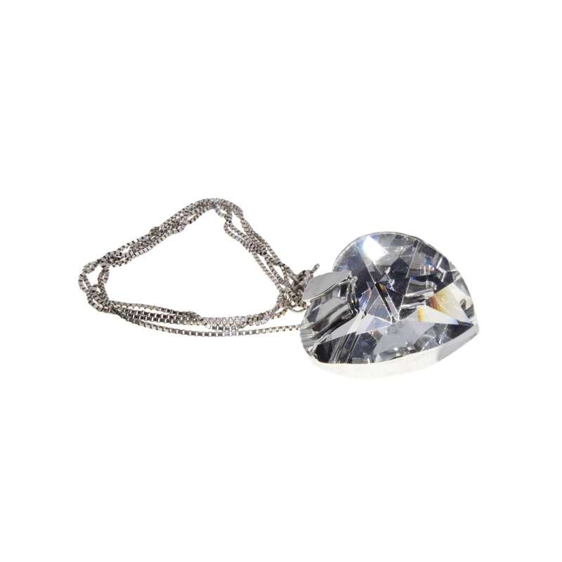 Necklace - 925 Silver Dainty Chain with Beautiful Large Shiny Crystal Heart Pendant - ML3131