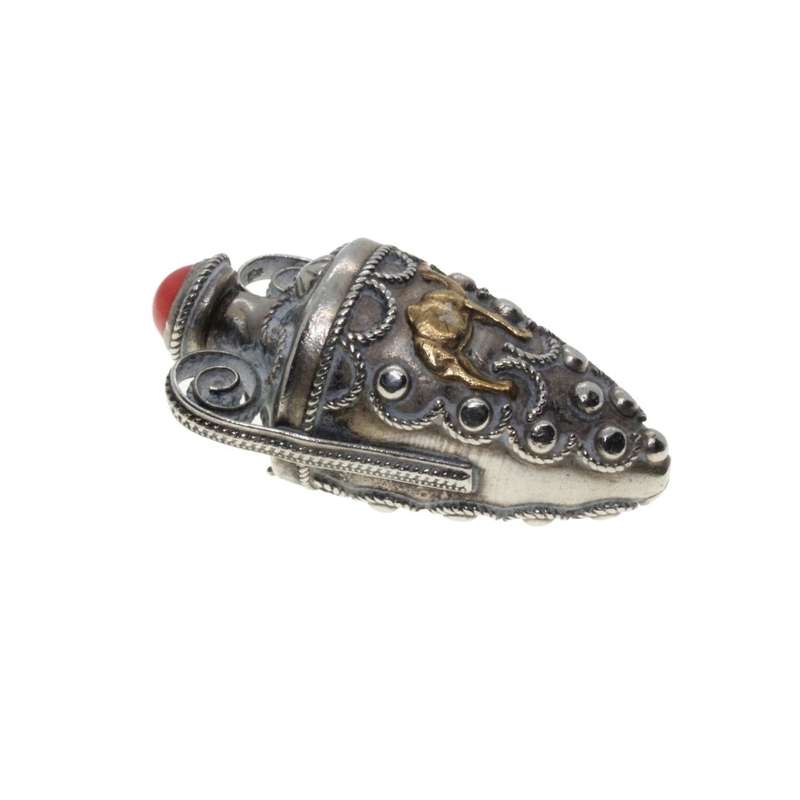 Antique - Stone Perfume Bottle - Filigree & Marcasite Design. Gold Tone Camel & Elephant - ML3132