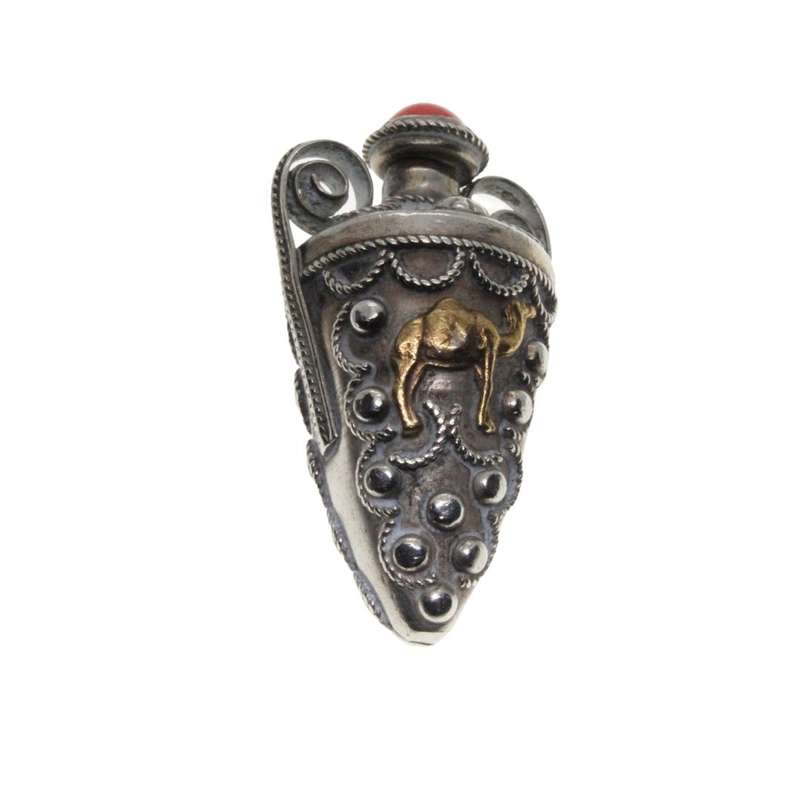Antique - Stone Perfume Bottle - Filigree & Marcasite Design. Gold Tone Camel & Elephant - ML3132