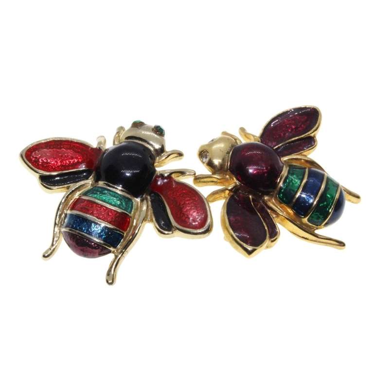 Brooch - 2 x Gold Tone Colourful Enamel Bee Designed Brooches - ML3133