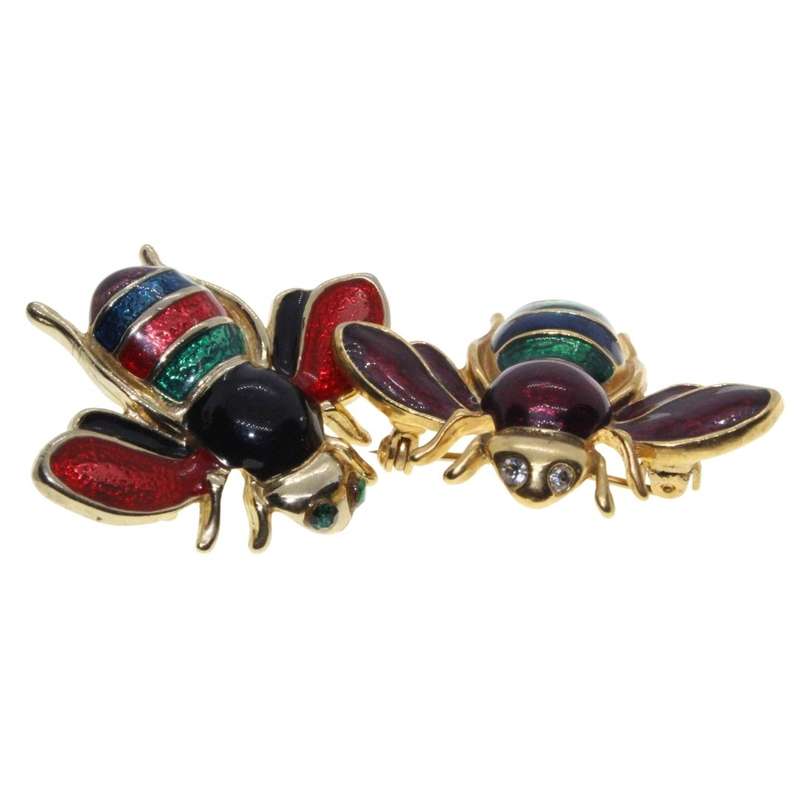 Brooch - 2 x Gold Tone Colourful Enamel Bee Designed Brooches - ML3133