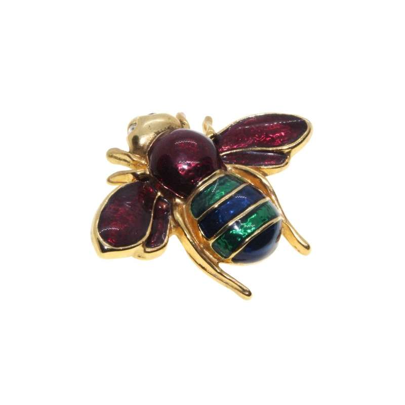 Brooch - 2 x Gold Tone Colourful Enamel Bee Designed Brooches - ML3133