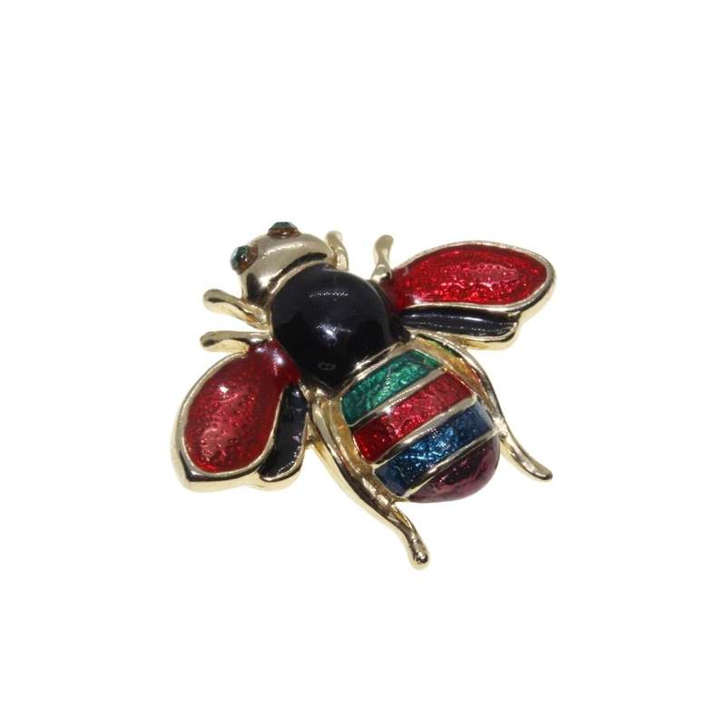 Brooch - 2 x Gold Tone Colourful Enamel Bee Designed Brooches - ML3133