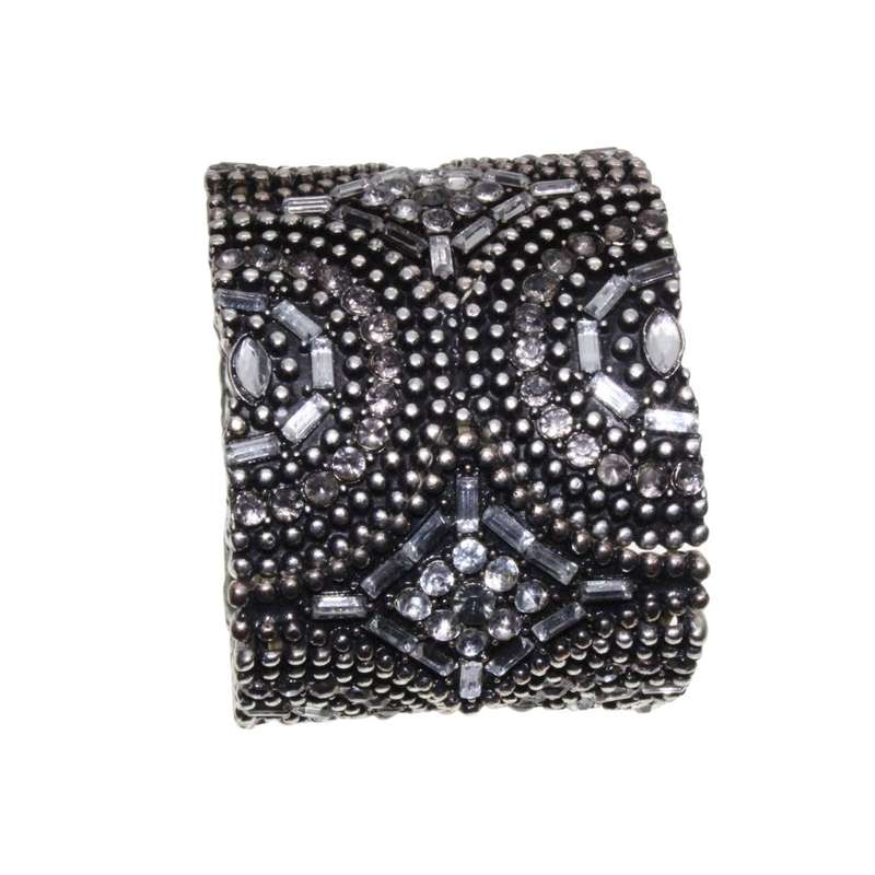 Bracelet - Silver Tone Chunky Adjustable Bracelet surrounded by Detailed Design & Diamantes - ML3135