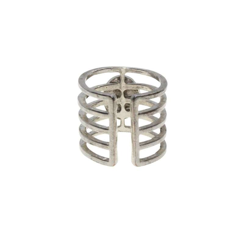 Ring - Silver Tone 5 Strand Wide Band with Milky Blue Centre Stone - ML3139