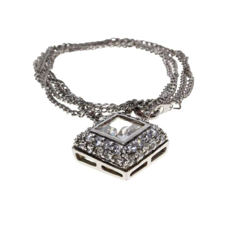 Necklace - Silver Tone Chain with Gorgeous Diamante filled Square Pendant. Square Diamante - ML3140