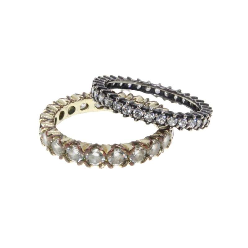 Ring - 2 x Gold Tone & Gun Metal Tone Thin Band Rings. Both Surrounded by Diamantes - ML3145