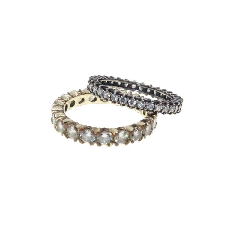 Ring - 2 x Gold Tone & Gun Metal Tone Thin Band Rings. Both Surrounded by Diamantes - ML3145