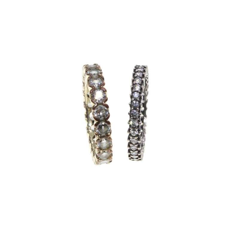 Ring - 2 x Gold Tone & Gun Metal Tone Thin Band Rings. Both Surrounded by Diamantes - ML3145