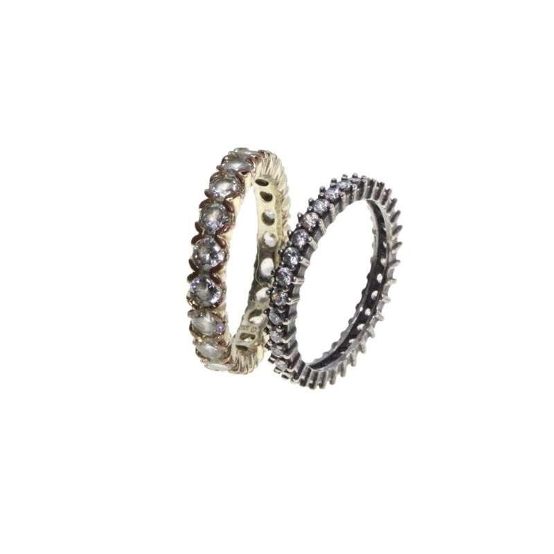 Ring - 2 x Gold Tone & Gun Metal Tone Thin Band Rings. Both Surrounded by Diamantes - ML3145
