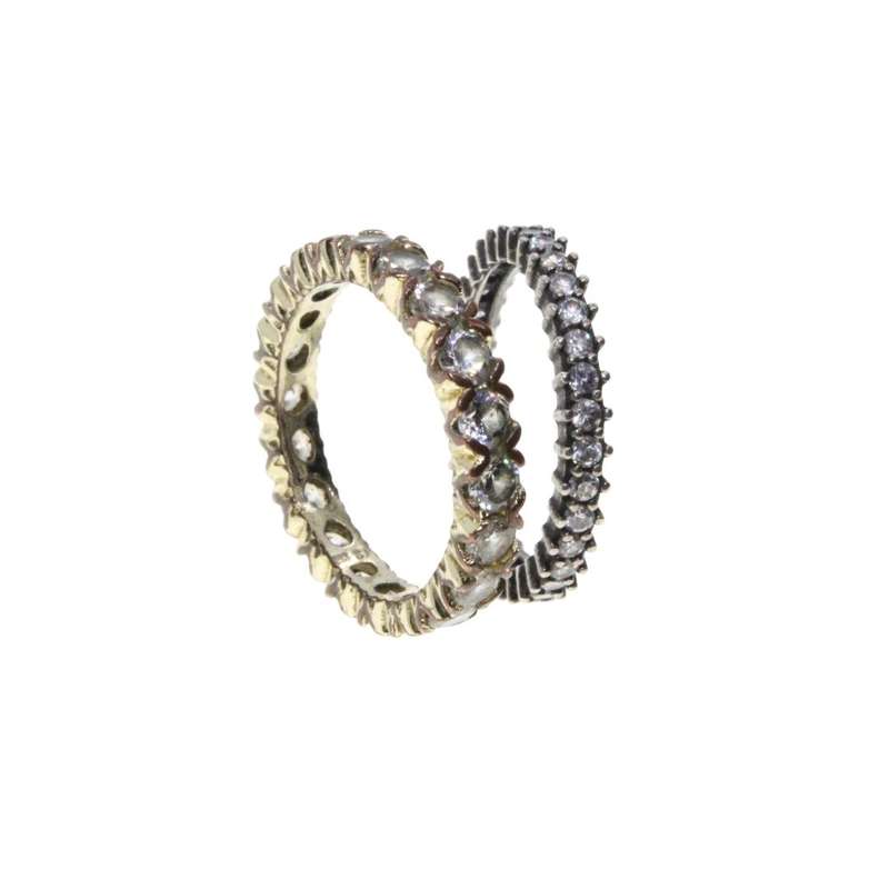 Ring - 2 x Gold Tone & Gun Metal Tone Thin Band Rings. Both Surrounded by Diamantes - ML3145