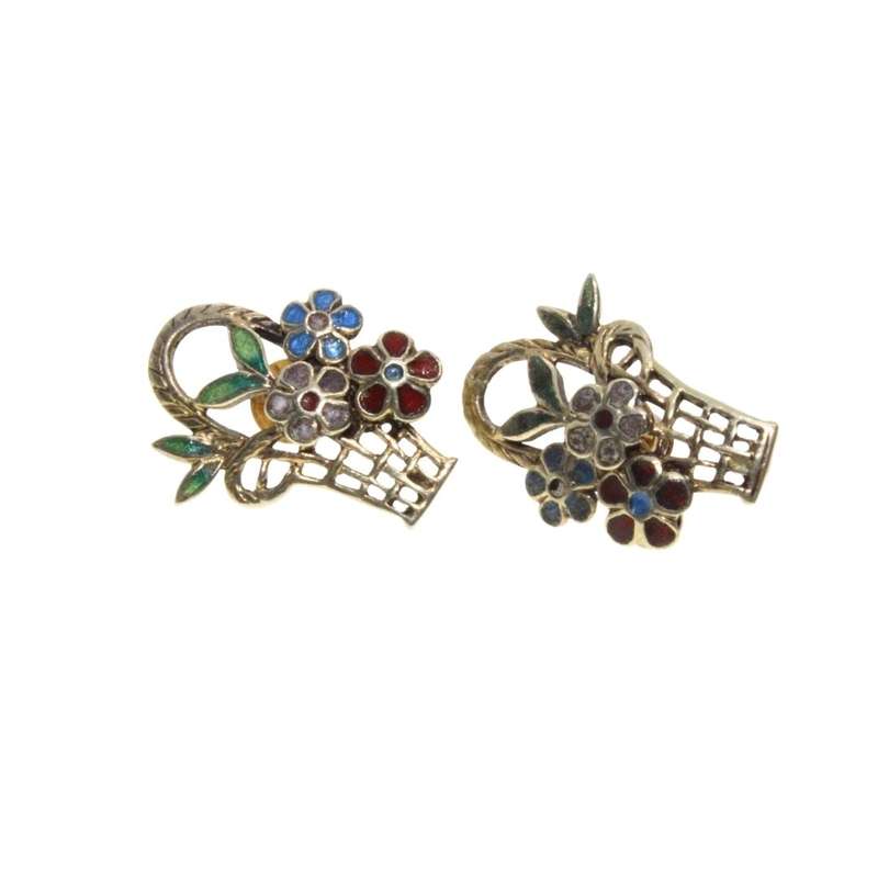 Earrings - Gold Tone Intricate Posy of Flowers in a Woven Basket Design - ML3146
