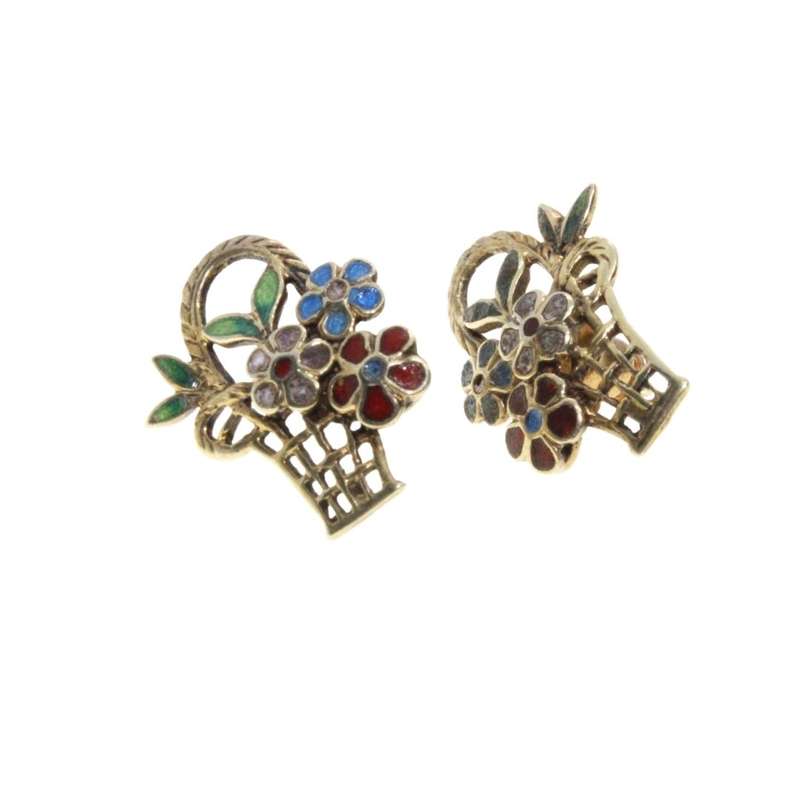 Earrings - Gold Tone Intricate Posy of Flowers in a Woven Basket Design - ML3146
