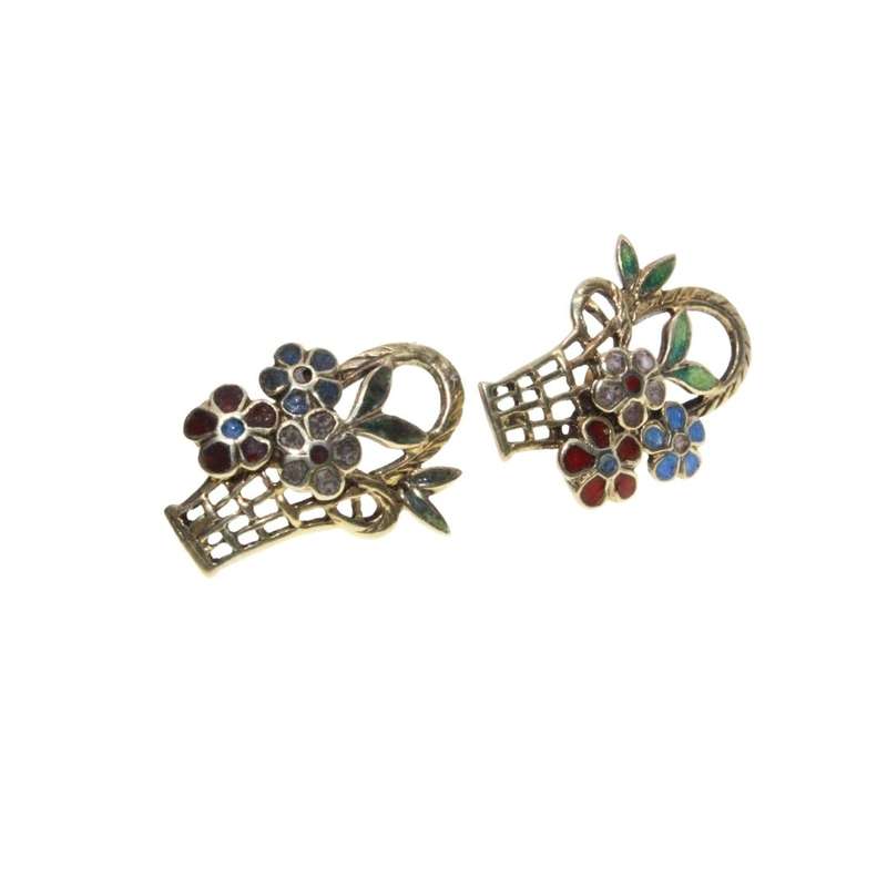Earrings - Gold Tone Intricate Posy of Flowers in a Woven Basket Design - ML3146
