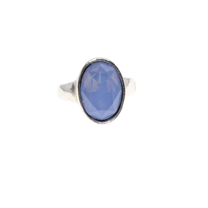 Ring - Silver Tone Band with Large Milky Blue Centre Stone - ML3150