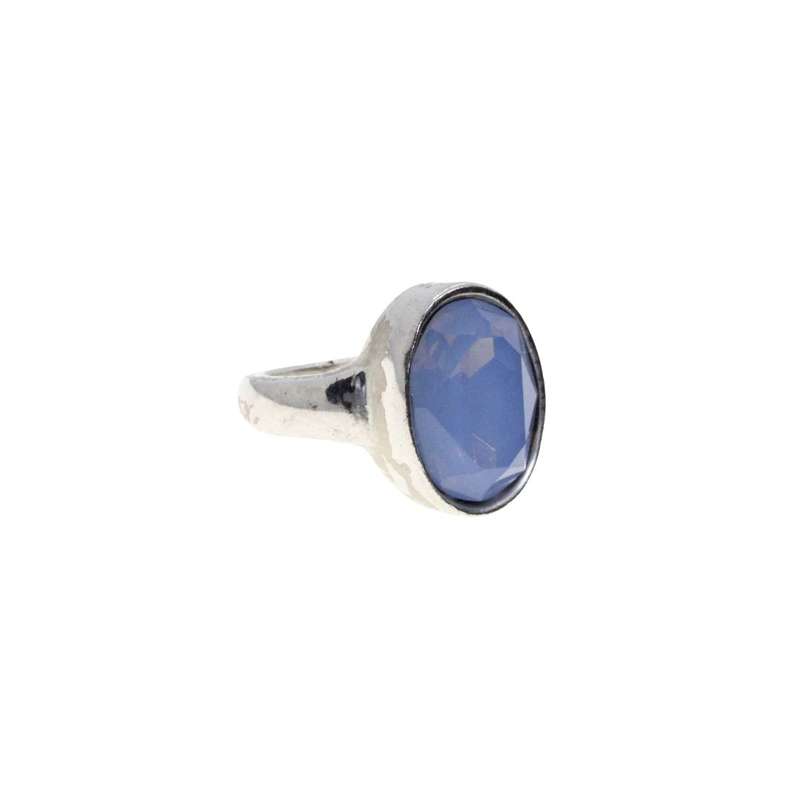 Ring - Silver Tone Band with Large Milky Blue Centre Stone - ML3150