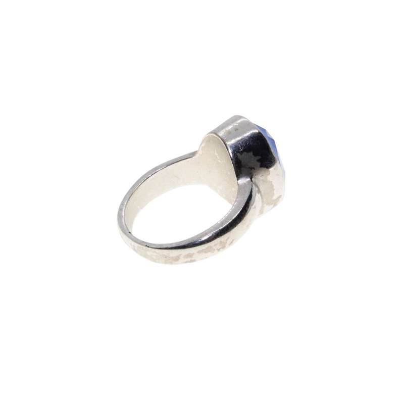 Ring - Silver Tone Band with Large Milky Blue Centre Stone - ML3150