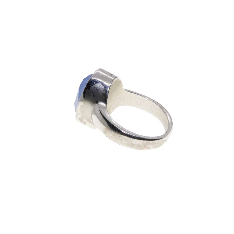 Ring - Silver Tone Band with Large Milky Blue Centre Stone - ML3150